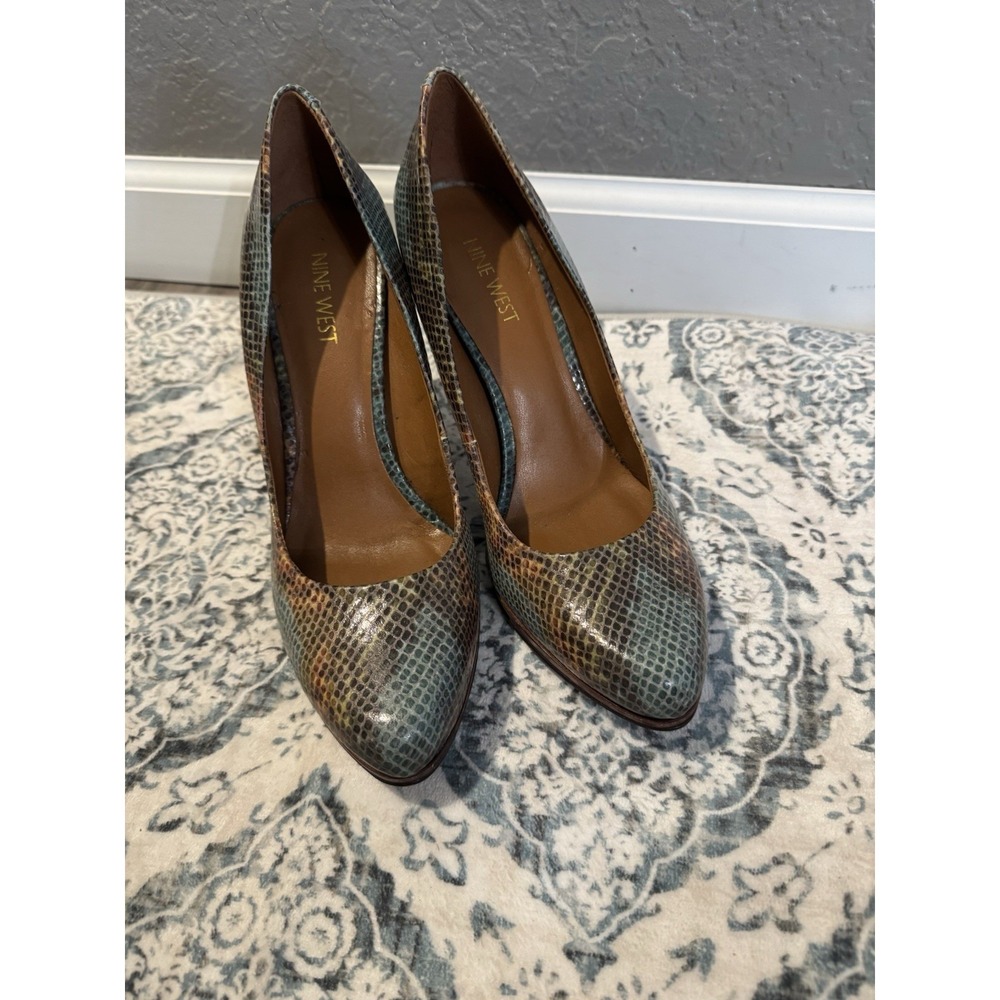 Nine West Snakeskin Pointed Toe Pumps Brown Blue Green Orange Size 9